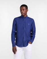 Harmont & Blain Mens Regular Fit Pure Linen Shirt In Blue
