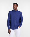 Harmont & Blain Mens Regular Fit Pure Linen Shirt In Blue