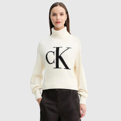 Calvin Klein Womens Blown Up Loose Contrast Sweatshirt In Ivory