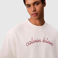 Calvin Klein Mens Centre Chain Stitch T-Shirt In Off White