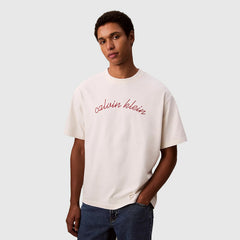 Calvin Klein Mens Centre Chain Stitch T-Shirt In Off White