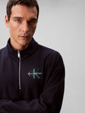 Calvin Klein Womens Micro Monologo Quarter Zip Sweater In Navy