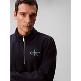Calvin Klein Womens Micro Monologo Quarter Zip Sweater In Navy