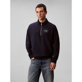 Calvin Klein Womens Micro Monologo Quarter Zip Sweater In Navy