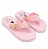 Polo Girls Raffia Flip Flops In Pink