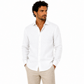 Morenzo Mens Long Sleeve Linen Shirt In White