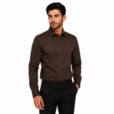 Morenzo Mens Lycra Sateen Long Sleeve Shirt In Chocolate