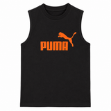 Puma Boys Logo Tank Top In Black & Orange