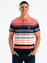 Soviet Mens Aspra Yarn Dyed Stripe Golfer In Salmon