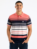 Soviet Mens Aspra Yarn Dyed Stripe Golfer In Salmon