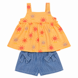 Mother's Choice Girls 2 Piece Anglaise Set In Orange & Denim