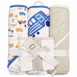 Mother's Choice Boys 3 Hooded Towels & 3 Squeakys In Blue & Grey