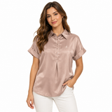Polo Womens Frida Satin Quarter Palcket Shirt In Mushroom