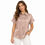Polo Womens Frida Satin Quarter Palcket Shirt In Mushroom