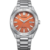 Citizen Mens Eco-Drive Watch In Silver & Orange