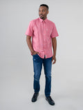 Ben Sherman Mens Linen Shirt Short Sleeve In Salmon