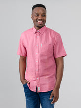 Ben Sherman Mens Linen Shirt Short Sleeve In Salmon