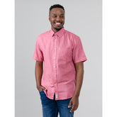 Ben Sherman Mens Linen Shirt Short Sleeve In Salmon