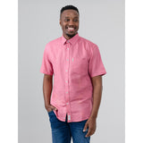 Ben Sherman Mens Linen Shirt Short Sleeve In Salmon