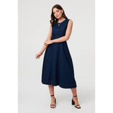 Izabel London Denim Sleeveless Midi Dress In Dark Denim