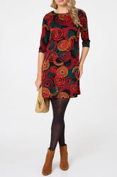 Stella Morgan Abstract Half Sleeve Short Shift Dress In Orange