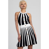 Sissy Boy Womens Constrasted Flared Knit Dress In Black And White