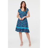 Stella Morgan Ditsy Floral Lace Trim Knee Length Dress In Navy Multi