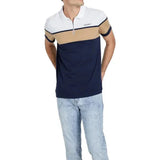 Guess Mens Colorblock Golfer In White Tan & Navy