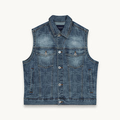 Tshepo Jeans Mens Ovi Monogram Denim Waistcoat In Blue
