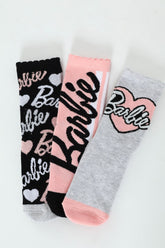 Character Group Girls Barbie 3 Pack Anklet Socks In Multi