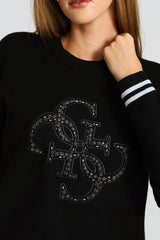 Guess Ladies Long Sleeve Cn Sylvie Logo Sweatshirt In Black