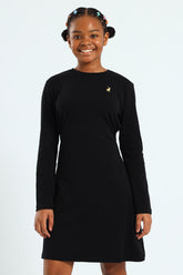 Polo Girls Emily Belted Long Sleeve Dress In Black