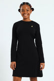 Polo Girls Emily Belted Long Sleeve Dress In Black