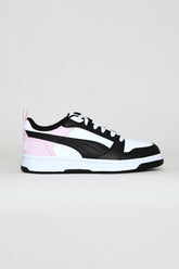 Puma Girls Rebound V6 Lo Jr Sneakers In Black,White And Pink
