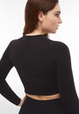 Freddy Womens Knitted Long Sleeved Crop Top In Black