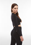 Freddy Womens Knitted Long Sleeved Crop Top In Black