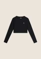 Freddy Womens Knitted Long Sleeved Ribbed Crop Top In Black