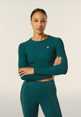 Freddy Womens Knitted Long Sleeved Ribbed Crop Top In Dark Sea