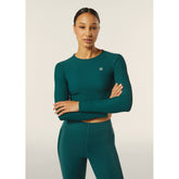 Freddy Womens Knitted Long Sleeved Ribbed Crop Top In Dark Sea
