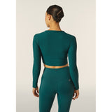 Freddy Womens Knitted Long Sleeved Ribbed Crop Top In Dark Sea