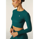 Freddy Womens Knitted Long Sleeved Ribbed Crop Top In Dark Sea