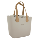 Fenn Light Tan Print Handbag In Mushroom