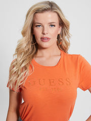 Guess Womens Short Sleeves Guess 1981 Crystal Easy T-Shirts In Orange