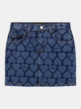 Guess Kids All Over Heart Denim Mini Skirt Mid Wash