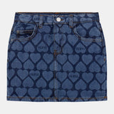 Guess Kids All Over Heart Denim Mini Skirt Mid Wash