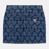Guess Kids All Over Heart Denim Mini Skirt Mid Wash