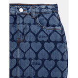 Guess Kids All Over Heart Denim Mini Skirt Mid Wash