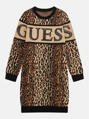 Guess J4Bk17Z3I50 Kids Ls Sweater Dress Leopard