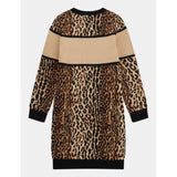 Guess J4Bk17Z3I50 Kids Ls Sweater Dress Leopard
