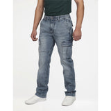 Guess Mens Regular Straight Cargo Jeans In Medium Wash